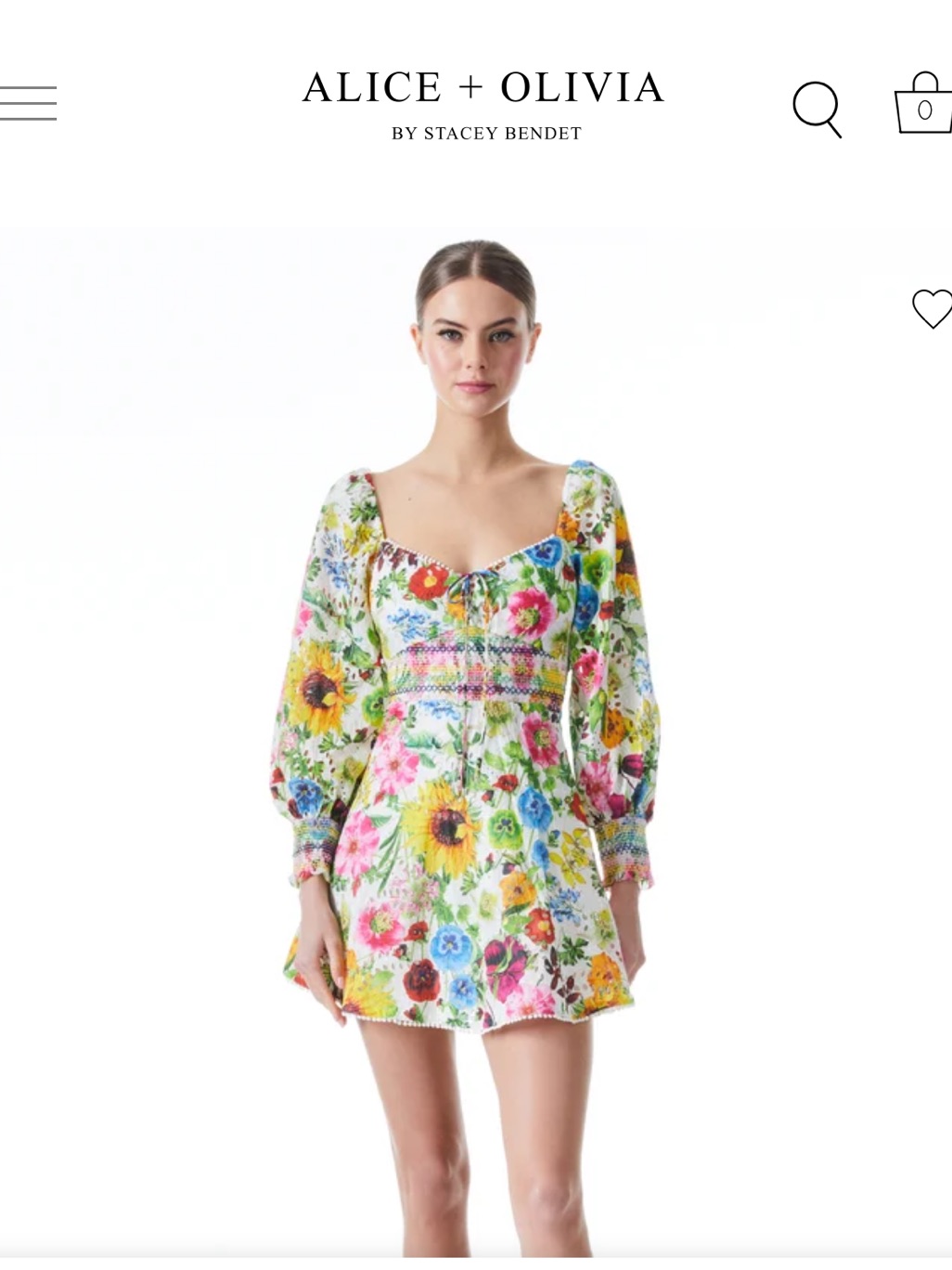 Alice + Olivia White Floral Puff-Sleeve Mini Dress With Multicolor Blooms